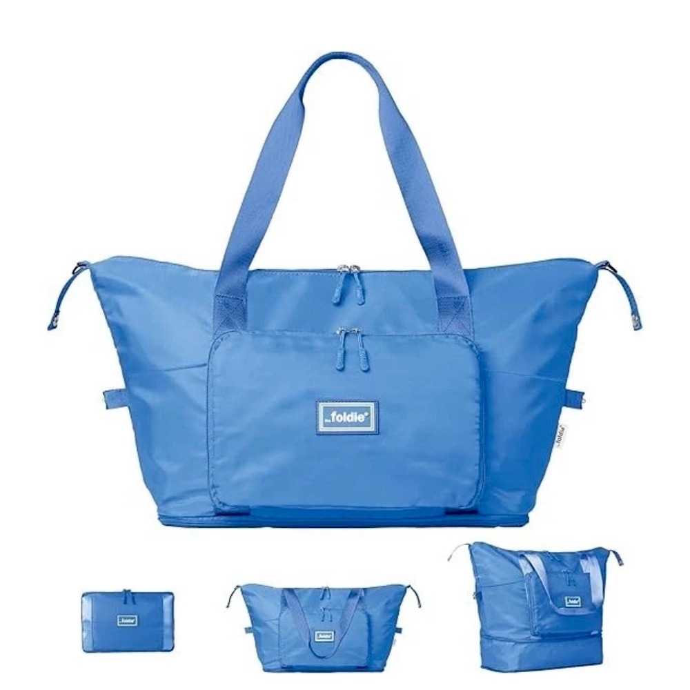 The Foldie Foldable Travel Bag Blue 40L Expandable Duffel TSA Approved Bag
